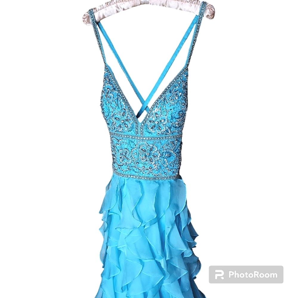 SHAIL K Beaded Turquoise Formal Gown sz 8